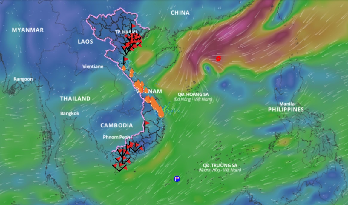 Cap nhat vi tri bao so 9 Man-yi hoi 10h15 ngay 19.11. Anh: He thong Giam sat thien tai Viet Nam