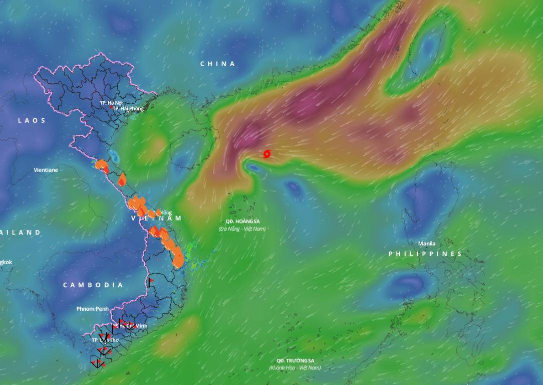 Updated position of storm No. 9 Man-yi at 3:00 p.m. on November 19. Photo: Vietnam Disaster Monitoring System
