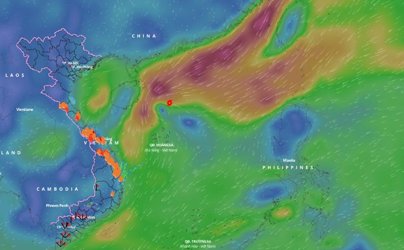 Updated position of storm No. 9 Man-yi at 5 p.m. on November 19. This storm is causing bad weather in the western sea area of the North East Sea. Photo: Vietnam Disaster Monitoring System