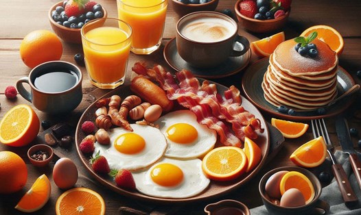 Ăn sáng nhiều và ăn ít hơn vào bữa tối có thể mang lại một số lợi ích cho sức khỏe. Ảnh - AI: Ngọc Thùy