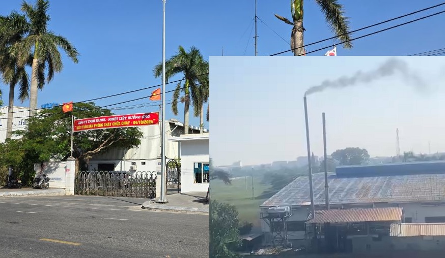 Công ty TNHH Hanul Việt Nam ở thị trấn Kiến Xương (huyện Kiến Xương, tỉnh Thái Bình) bị dân tố dùng vải thừa làm nguyên liệu đốt lò gây ô nhiễm môi trường xung quanh. Ảnh: Nam Hồng