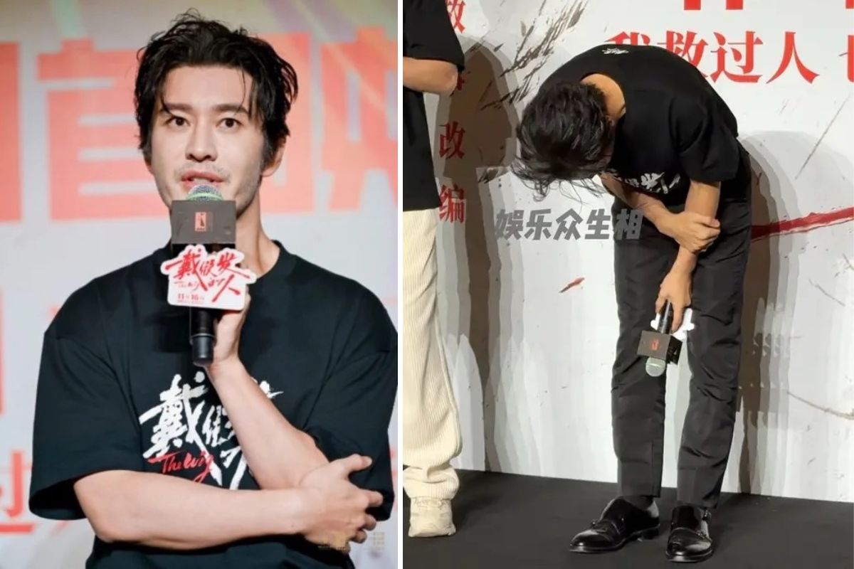 Huang Xiaoming bowed his head to apologize for his private life scandal at the premiere of "The Wig". Photo: Weibo