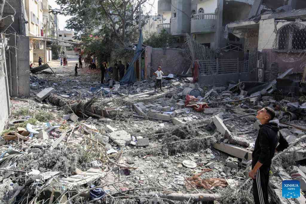 Houses destroyed by an Israeli airstrike at al-Bureij refugee camp in the central Gaza Strip, November 17, 2024. Photo: Xinhua