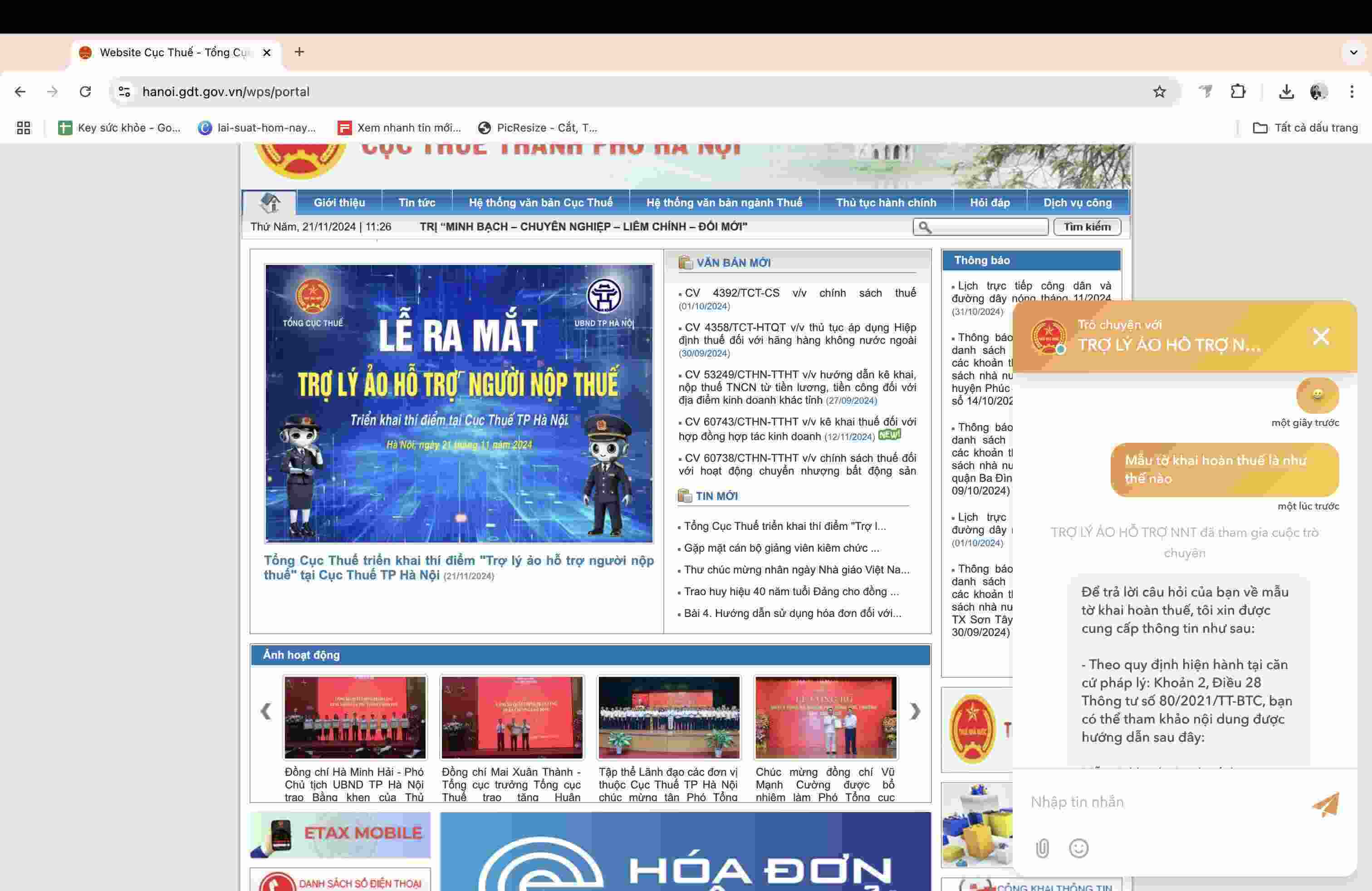 The virtual assistant to support taxpayers is one of the first artificial intelligence application subsystems launched as part of the overall project to apply artificial intelligence to tax management that the Hanoi Tax Department is researching and building. Photo: Hanoi Tax Department.