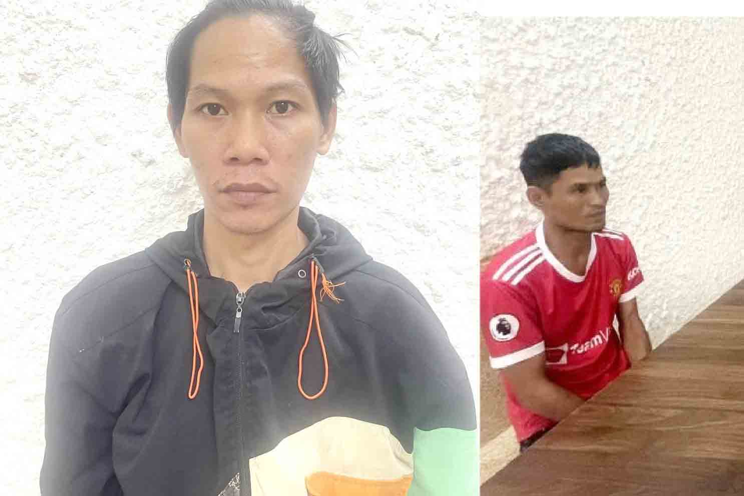 Đối tượng Hải và Hòa (áo đỏ) bị khởi tố, bắt tạm giam vì tàng trữ ma túy. Ảnh: Công an Hà Tĩnh.