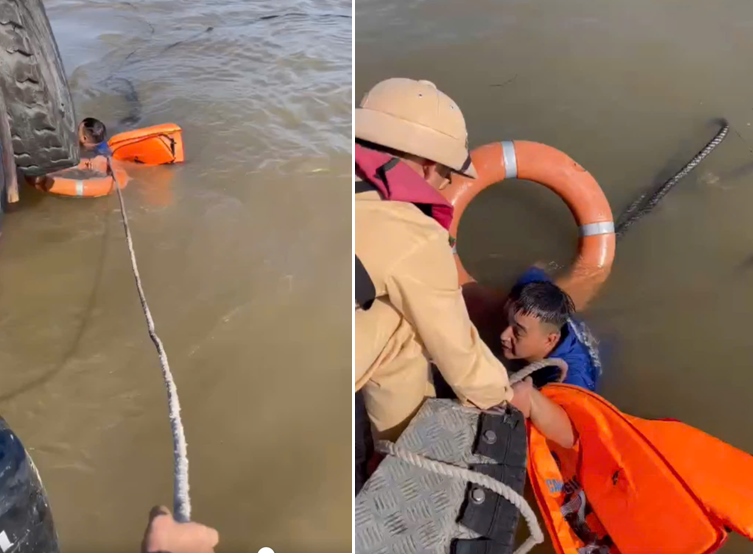 Bach Dang Waterway Police Station, Traffic Police Department promptly rescued the crew member who fell into the river. Photo: Hai Phong Police