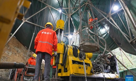 Khai quật mỏ vàng Wangu ở huyện Bình Giang, tỉnh Hồ Nam, Trung Quốc, ngày 20.11.2024. Ảnh: Xinhua