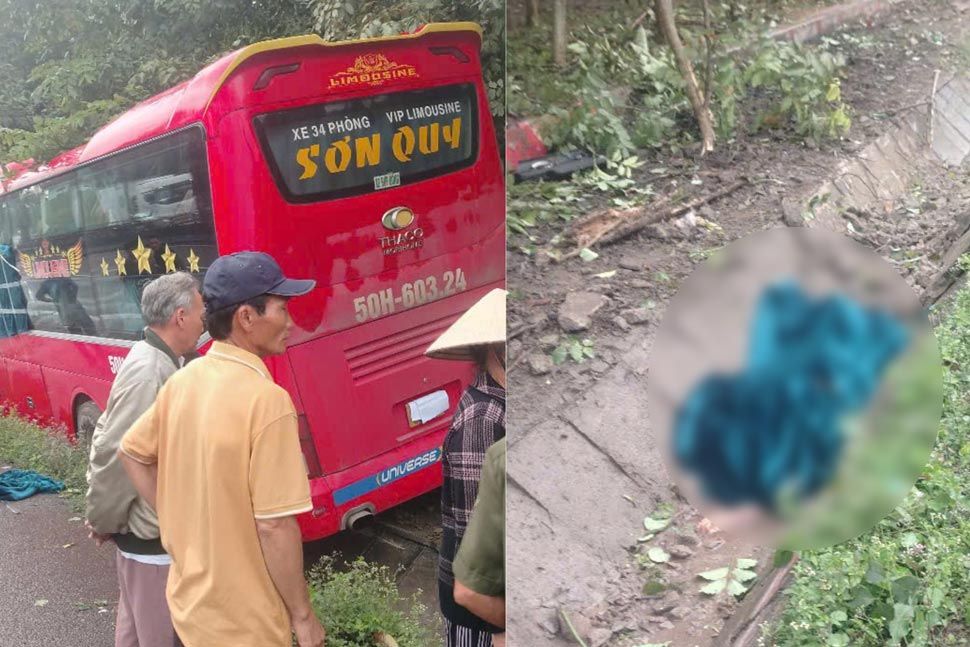 The scene of the passenger bus crash that killed a woman in Binh Dinh. Photo: Quang Bat