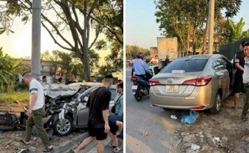 Hiện trường vụ sinh viên Thái Nguyên "ngáo đá" trộm ôtô rồi lái gây tai nạn ở Hà Nội. Ảnh: Sinh Nguyễn.