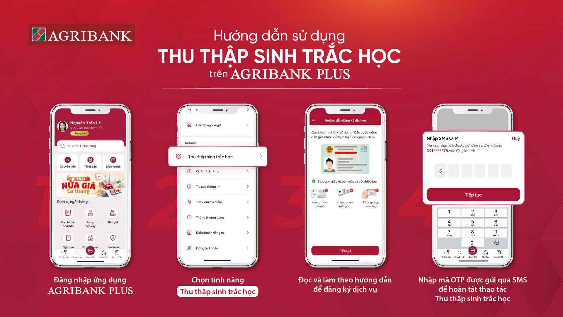 Cac buoc huong dan su dung thu thap sinh trac hoc tren Agribank Plus. Anh: Agribank