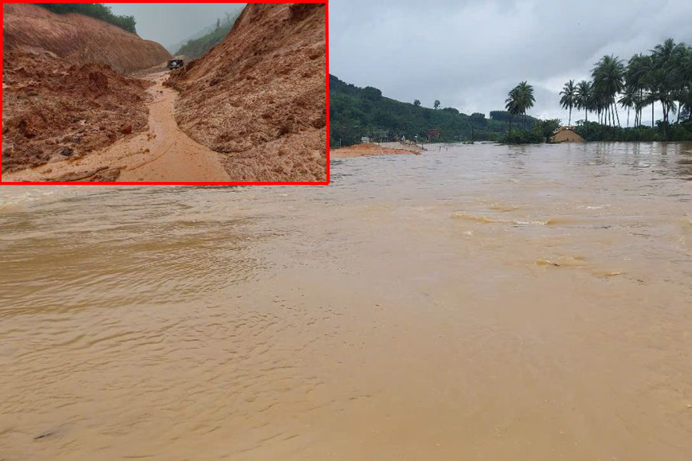 A series of roads in the mountainous district of An Lao (Binh Dinh) were flooded and landslides occurred after many heavy rains. Photo: Ba Huynh