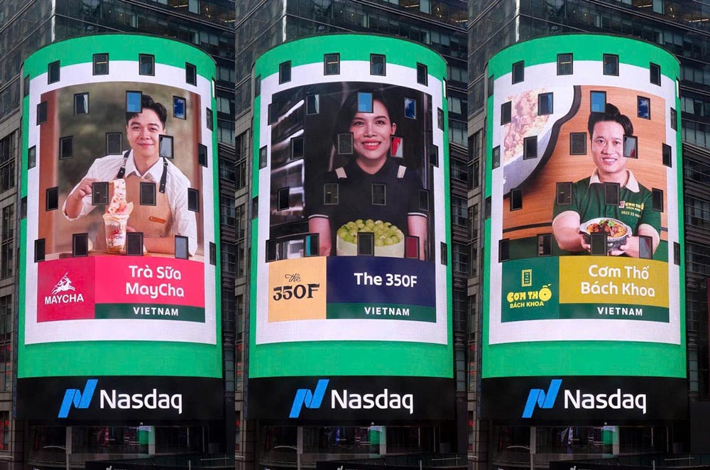 Grab cooperates with Nasdaq to introduce 6 representatives from Vietnam on the advertising screen of Nasdaq building in the US. Photo: Provided by DN
