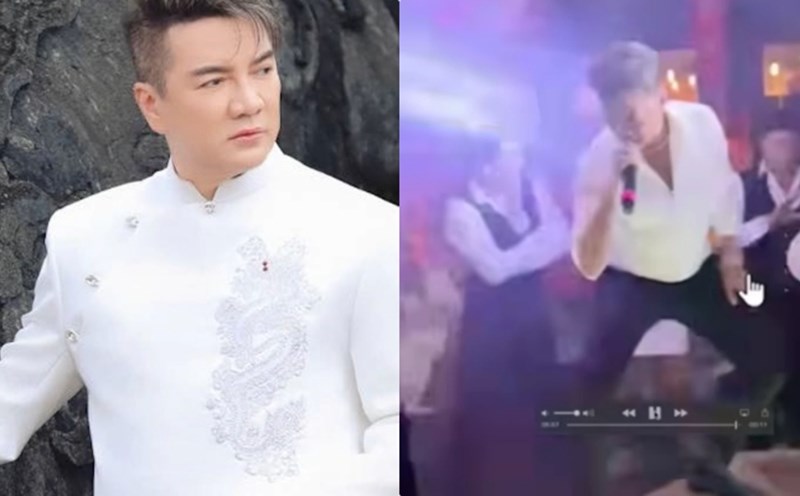 Singer Dam Vinh Hung jumped on a fountain and had an accident that resulted in his toes being cut off. Photo: Clip cut.