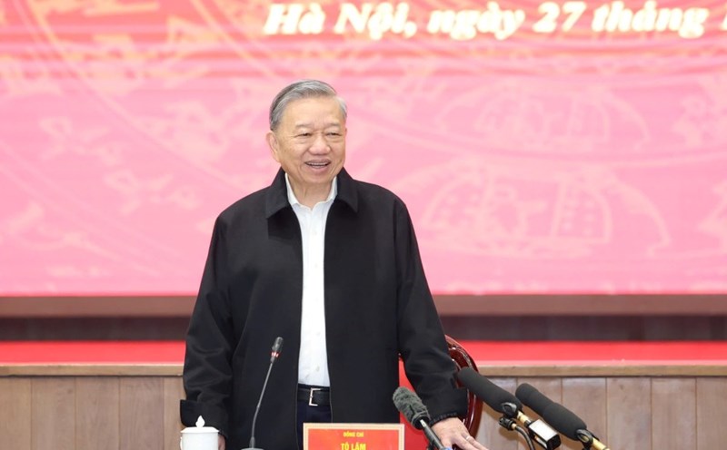 General Secretary To Lam speaks at a working session with the Standing Committee of the Hanoi Party Committee. Photo: Van Hieu