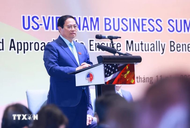 Prime Minister Pham Minh Chinh speaks at the conference. Photo: VNA