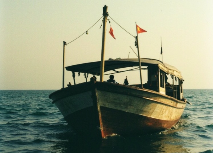 Fishing boat in Quang Binh lost contact at sea. Photo illustration by AI.