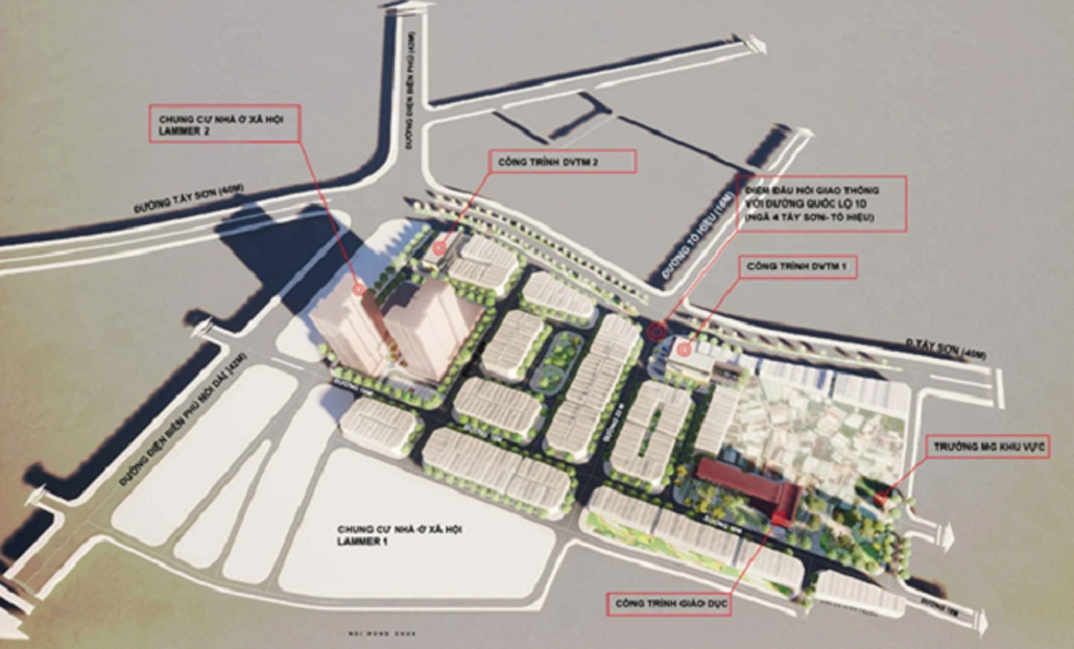 Perspective of the Residential, Service and Education Area project on the West side of Tay Son Street, Quang Trung Ward (Quy Nhon City). Photo: Department of Planning and Investment of Binh Dinh Province