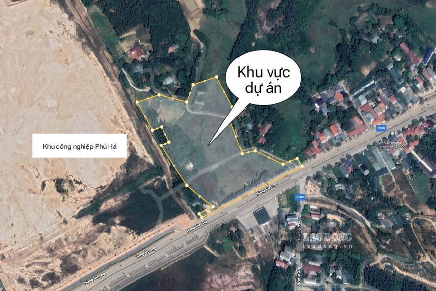 The location where Phu Ha market and land use rights auction infrastructure will be built is adjacent to Phu Ha Industrial Park and Hung Vuong Street. Graphics: To Cong.