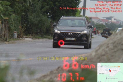 Image of speeding vehicle recorded by camera. Photo: Thai Binh Provincial Police