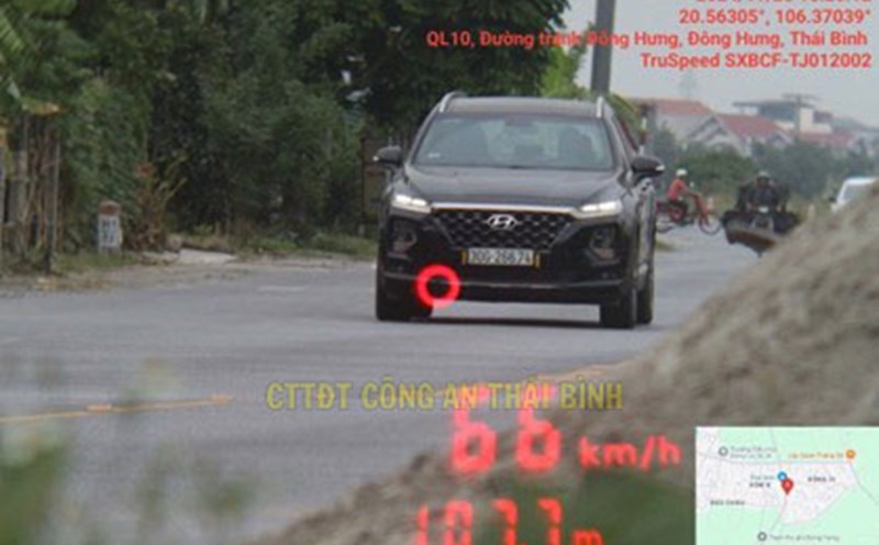 Image of speeding vehicle recorded by camera. Photo: Thai Binh Provincial Police