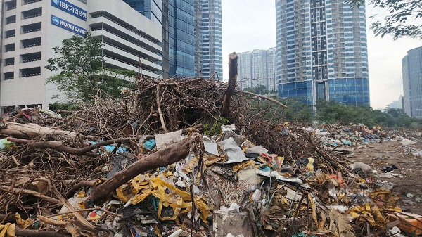 Đống rác giữa khu đô thị gây ô nhiễm môi trường. Ảnh: Minh Hạnh 