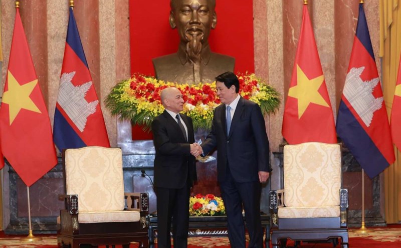 President Luong Cuong meets with Cambodian King Norodom Sihamoni. Photo: Hai Nguyen