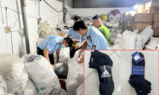 2 cơ sở kinh doanh ở La Phù (Hoài Đức, Hà Nội) có dấu hiệu sản xuất hàng hóa giả mạo nhãn hiệu. Ảnh: Cục QLTT Hà Nội