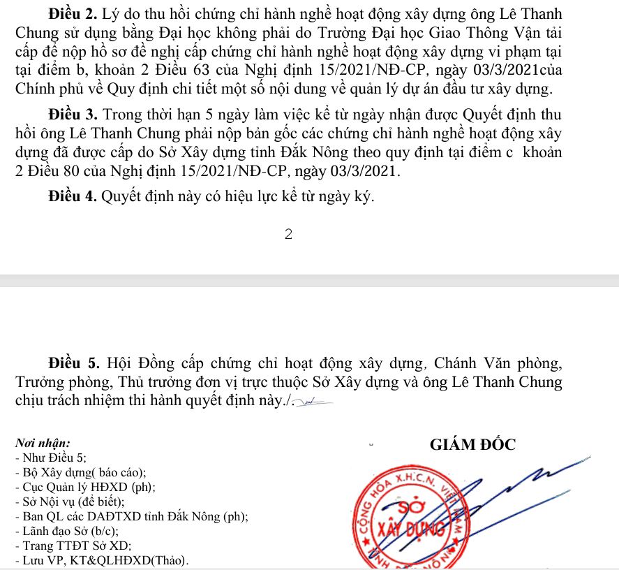A Deputy Director in Dak Nong used an illegal university degree. Photo: Captured from a document of the authorities