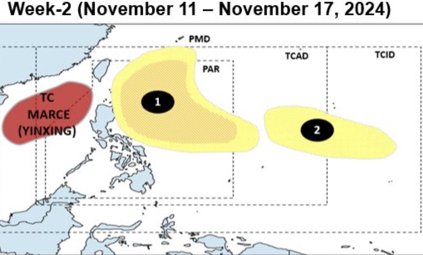 Du bao ap thap moi co kha nang manh len thanh bao xuat hien ngay sau bao Yinxing. Anh: PAGASA