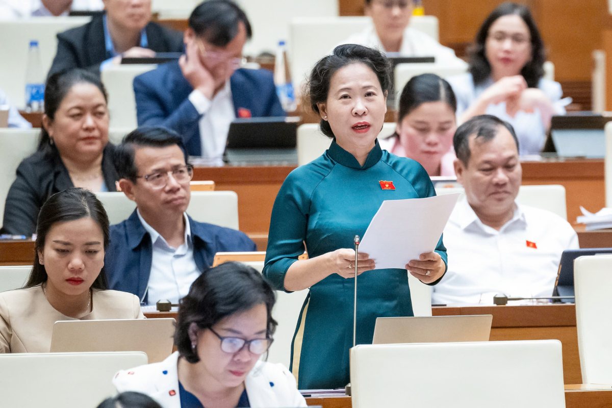Delegate To Ai Vang suggested that the Government study and propose that the National Assembly consider issuing a flood insurance policy. Photo: Pham Thang