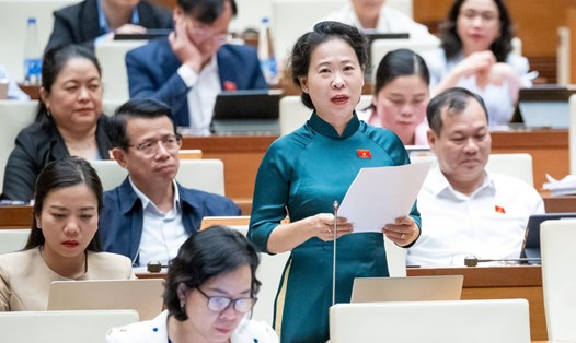 Đại biểu Tô Ái Vang đề nghị Chính phủ nghiên cứu, đề xuất Quốc hội xem xét ban hành chính sách bảo hiểm lũ lụt. Ảnh: Phạm Thắng