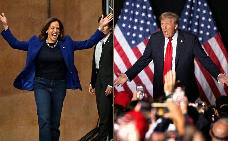 Kamala Harris and Donald Trump campaign on the last day before the US election. Photo: AFP