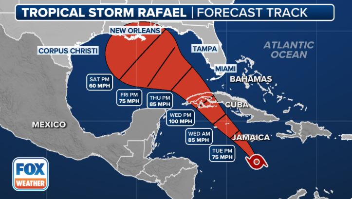 Du bao duong di cua bao Rafael. Anh: Fox Weather