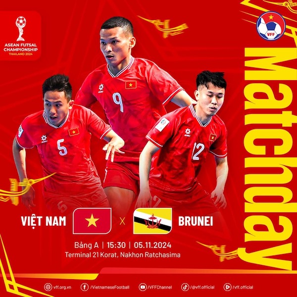 Tuyen futsal Viet Nam cham tran Brunei tai luot tran thu 3 giai Dong Nam A 2024. Anh: VFF