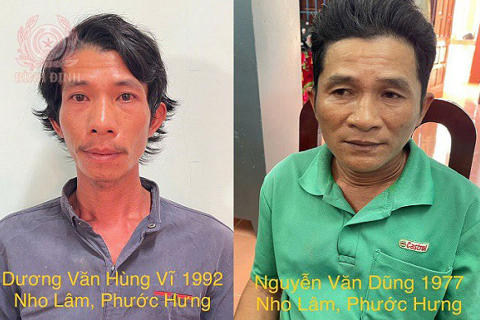 Đối tượng Dương Văn Hùng Vĩ và Nguyễn Văn Dũng bị khởi tố về hành vi Cướp tài sản. Ảnh: Công an tỉnh Bình Định