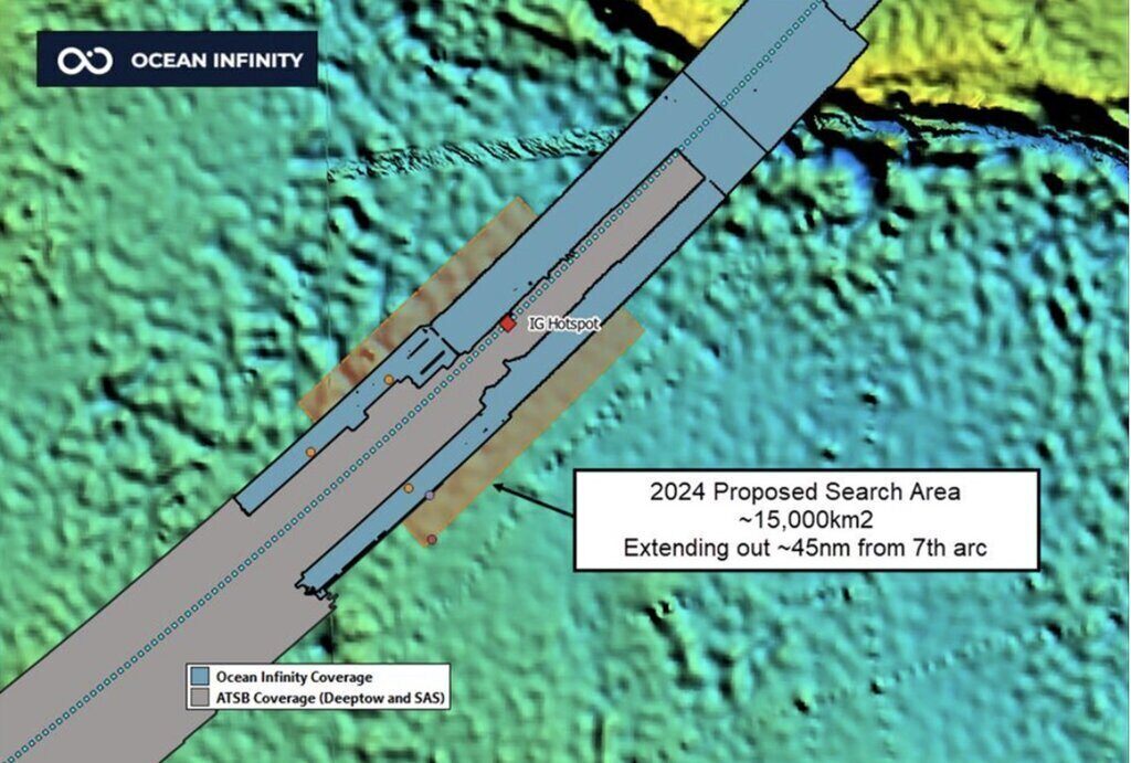 Khu vuc tim kiem MH370 moi ma Ocean Infinity de xuat cho cuoc tim kiem nam 2024. Anh: Ocean Infinity