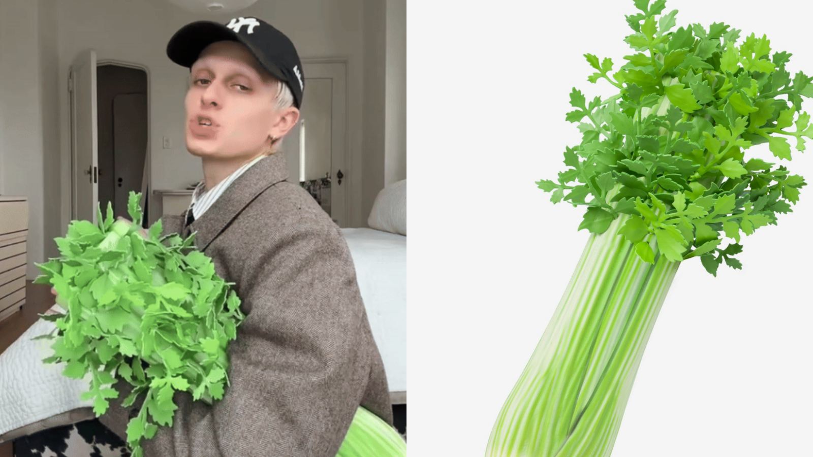 Celery bunches have been making waves among fashionistas for the past few days. Photo: Moschino