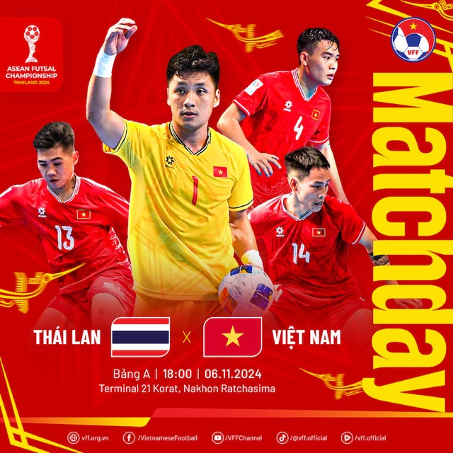 Tuyen futsal Viet Nam cham tran Thai Lan tai vong bang giai Dong Nam A 2024. Anh: VFF 