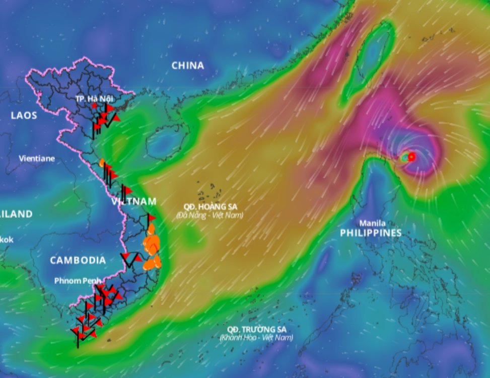 Updated position of typhoon Yinxing at 8am on November 7. Source: Vietnam Disaster Monitoring System