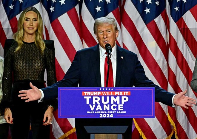 Donald Trump speaks at an election night event in West Palm Beach, Florida, USA. Photo: AFP