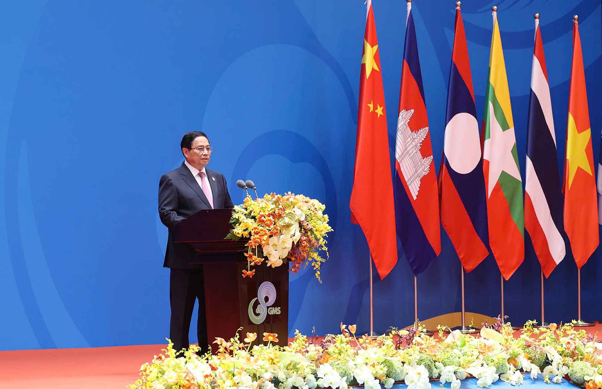 Politburo member and Prime Minister Pham Minh Chinh speaks at the 8th Greater Mekong Subregion (GMS) Summit. Photo: VGP