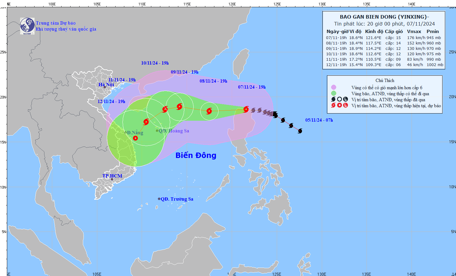 Du bao duong di cua bao Yinxing trong nhung ngay toi. Anh: Trung tam Du bao Khi tuong Thuy van Quoc gia