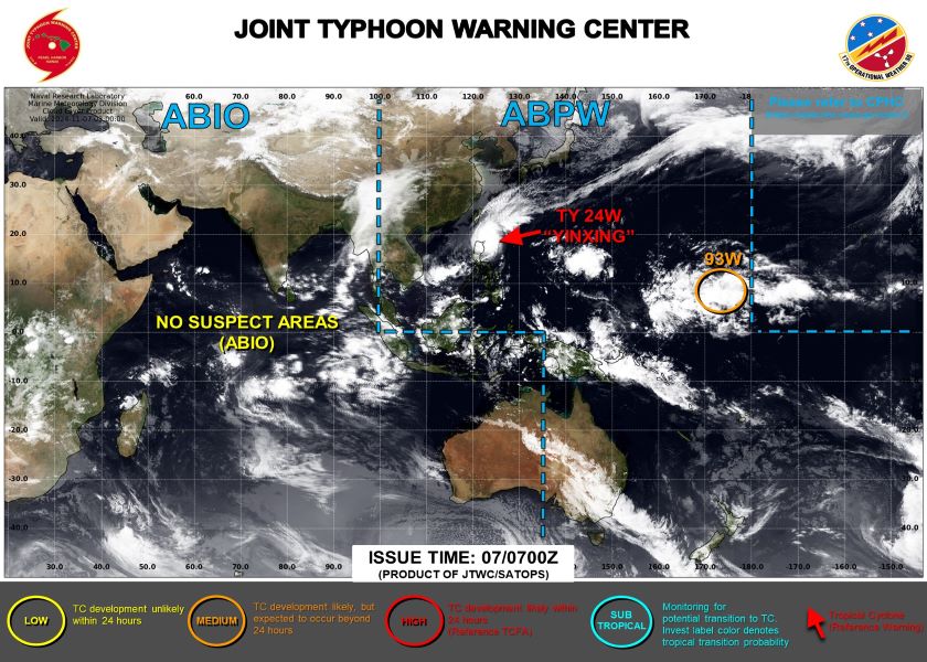 Vi tri hien tai cua bao Yinxing nguy hiem. Anh: JTWC