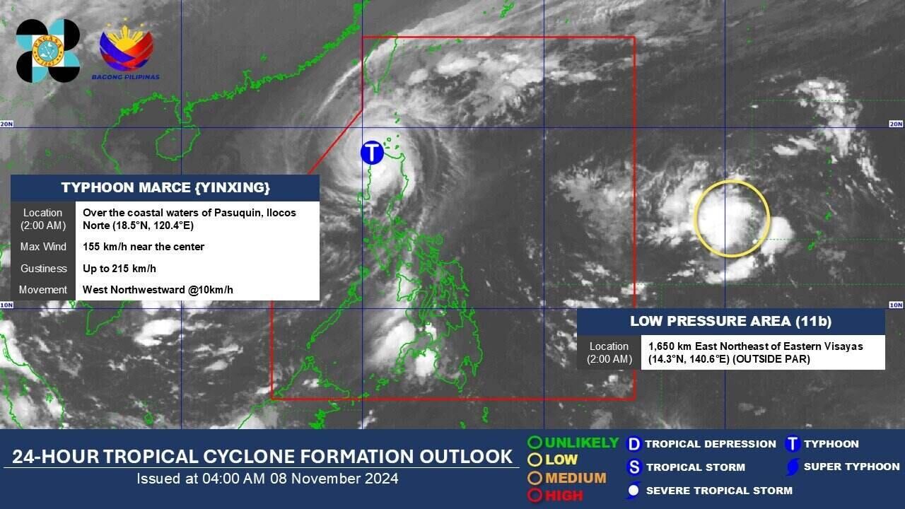 Ap thap gan Bien Dong xuat hien luc 2h sang 8.11. Anh: PAGASA