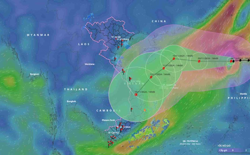 Location of Typhoon Yinxing at 8:00 a.m. on November 7. Source: Vietnam Disaster Monitoring System