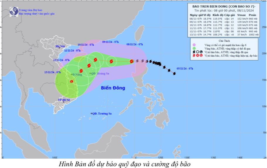 It is forecasted that in the next 24 hours, storm No. 7 will move westward at a speed of about 15 - 20 km/h. Photo: National Center for Hydro-Meteorological Forecasting.