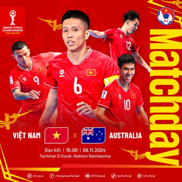 Tuyen futsal Viet Nam gap Australia tai ban ket AFF Cup 2024. Anh: VFF