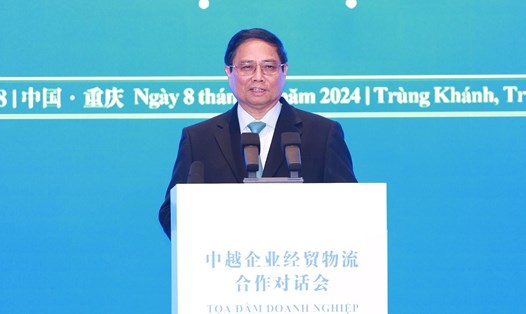Ủy viên Bộ Chính trị, Thủ tướng Chính phủ Phạm Minh Chính phát biểu tại tọa đàm doanh nghiệp Việt Nam - Trung Quốc. Ảnh: VGP