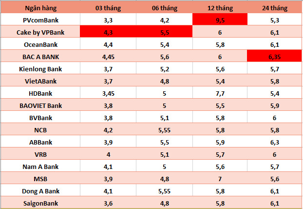 Top ngan hang co lai suat cao nhat thi truong hien nay. Do hoa: Ha Vy