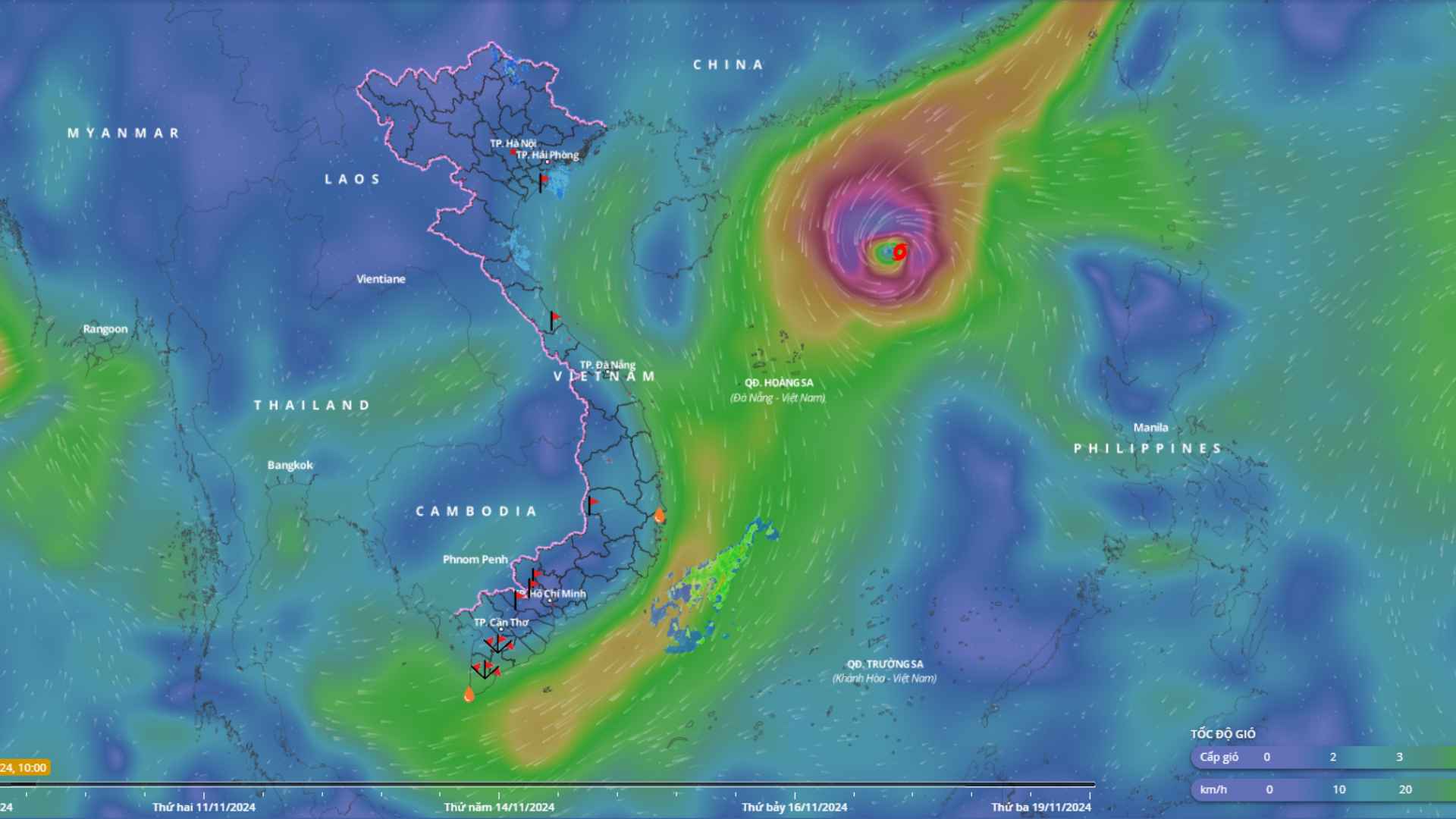Location of storm No. 7 Yinxing at 11:00 a.m. on November 9. Source: Vietnam Disaster Monitoring System